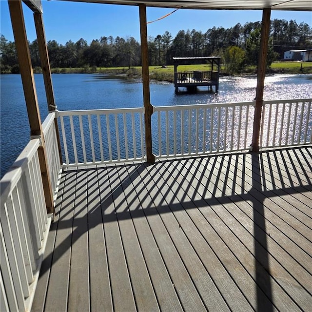 view of dock with a water view