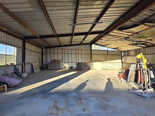 garage with metal wall