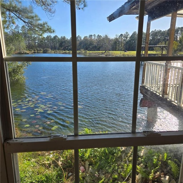 view of dock with a water view