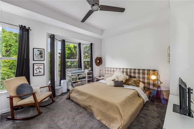 951 Glenwood Ave SE Unit 1805, Atlanta, GA 30316 - bedroom featuring carpet, multiple windows, ceiling fan, and a tray ceiling