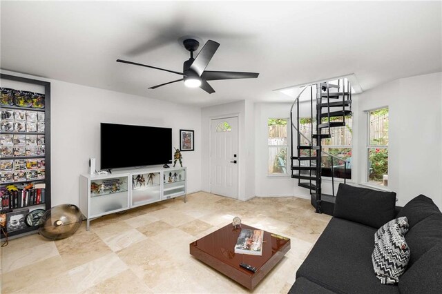951 Glenwood Ave SE Unit 1805, Atlanta, GA 30316 - living area with stairs and ceiling fan