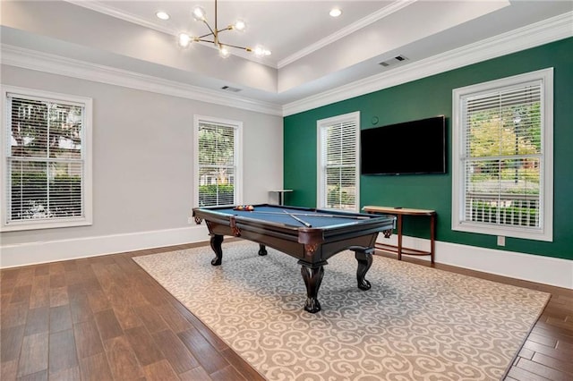 951 Glenwood Ave SE Unit 1805, Atlanta, GA 30316 - recreation room featuring dark wood finished floors, baseboards, billiards table, crown molding, and recessed lighting