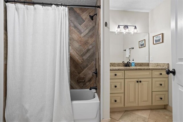 110 Village Ct, Woodstock, GA 30188 - full bathroom featuring tile patterned flooring, vanity, shower / bath combo, and a chandelier
