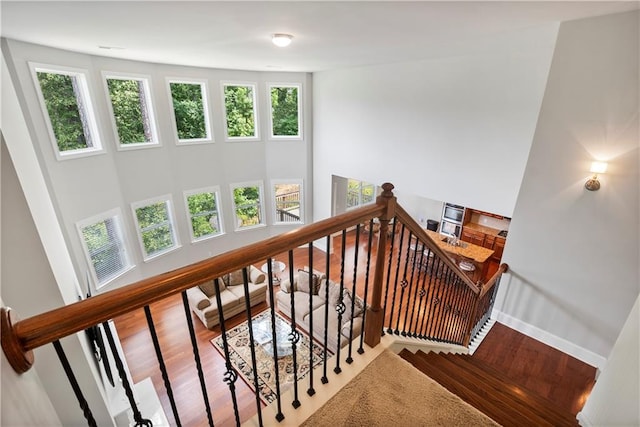 stairway featuring hardwood / wood-style floors