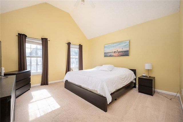 3090 Perch Ln SW, Marietta, GA 30008 - carpeted bedroom featuring vaulted ceiling, baseboards, and ceiling fan