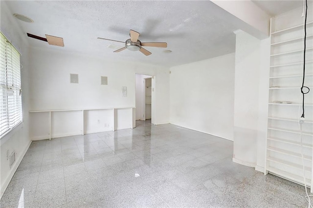 3221 Colquitt Dr, Atlanta, GA 30340 - unfurnished living room with a ceiling fan, baseboards, visible vents, and speckled floor