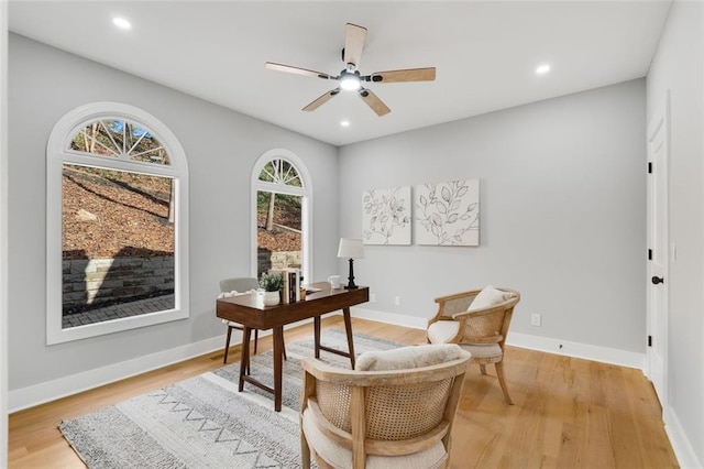 270 Boulder Dr, Roswell, GA 30075 - office with light wood-style floors, baseboards, recessed lighting, and ceiling fan