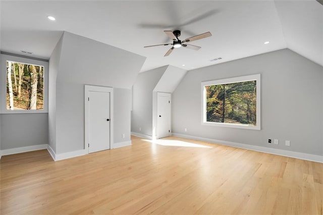 270 Boulder Dr, Roswell, GA 30075 - bonus room featuring lofted ceiling, light wood-type flooring, baseboards, ceiling fan, and recessed lighting