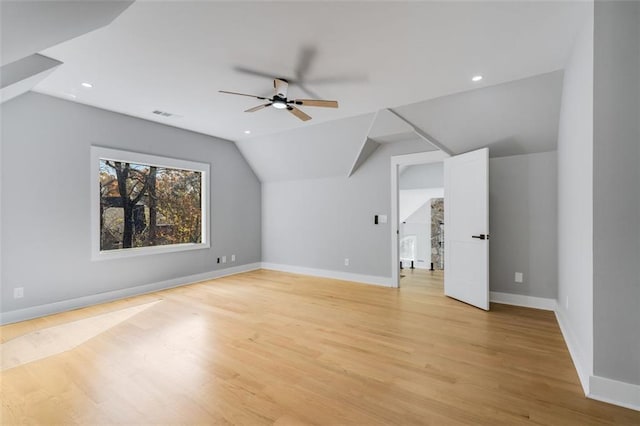 270 Boulder Dr, Roswell, GA 30075 - bonus room with a ceiling fan, lofted ceiling, light wood finished floors, baseboards, and recessed lighting
