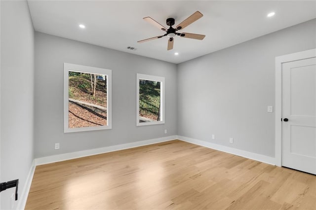 270 Boulder Dr, Roswell, GA 30075 - spare room with light wood-type flooring, ceiling fan, recessed lighting, and baseboards