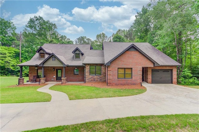 craftsman-style home with a garage and a front yard