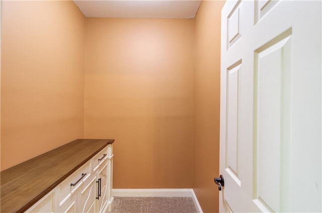 laundry area featuring light carpet