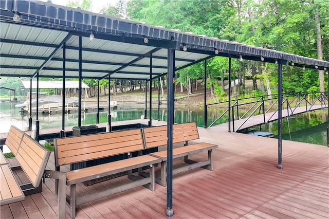 view of dock with a water view