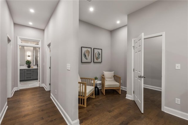 hallway featuring dark wood-type flooring