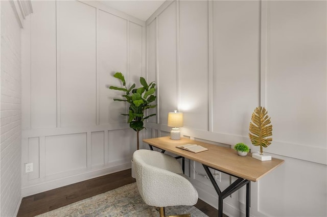 office area with dark hardwood / wood-style floors