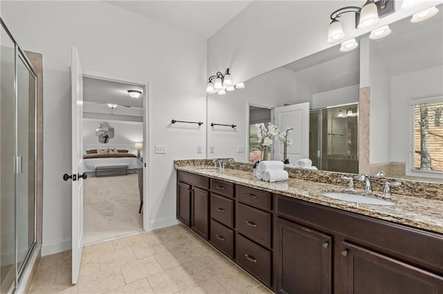 bathroom with vanity and walk in shower