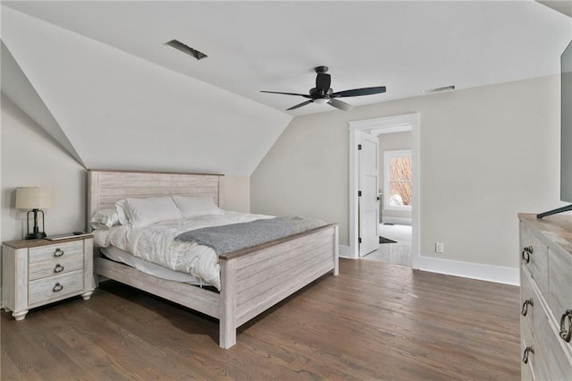1066 Fairway Valley Dr, Woodstock, GA 30189 - bedroom with vaulted ceiling, baseboards, dark wood finished floors, ceiling fan, and connected bathroom