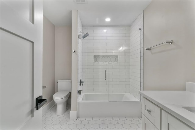 1066 Fairway Valley Dr, Woodstock, GA 30189 - bathroom featuring toilet, tile patterned floors, vanity, recessed lighting, and shower / bath combination with glass door