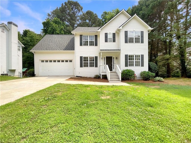 6001 Deer Springs Ln NW, Acworth, GA 30101 - view of front of property featuring a garage, concrete driveway, a front lawn, and roof with shingles