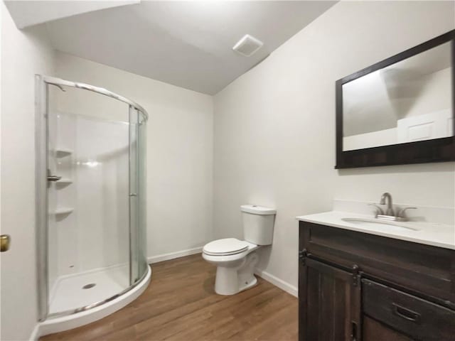6001 Deer Springs Ln NW, Acworth, GA 30101 - full bathroom with a shower stall, wood finished floors, baseboards, and vanity