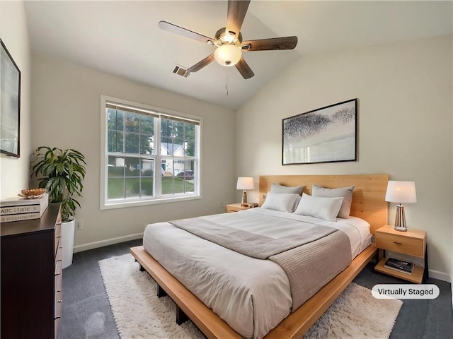6001 Deer Springs Ln NW, Acworth, GA 30101 - carpeted bedroom featuring baseboards, vaulted ceiling, and ceiling fan