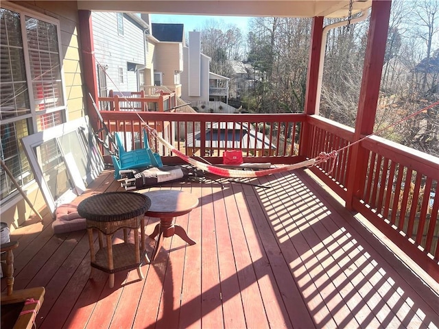 deck with a residential view