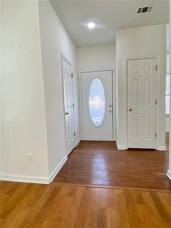 foyer entrance with hardwood / wood-style flooring