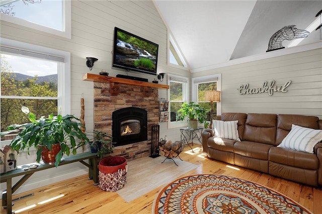 306 Pig Trl, Cherry Log, GA 30522 - living area with wooden walls, plenty of natural light, and hardwood / wood-style floors