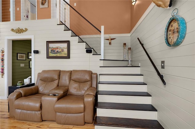 306 Pig Trl, Cherry Log, GA 30522 - stairs featuring wood walls and wood finished floors