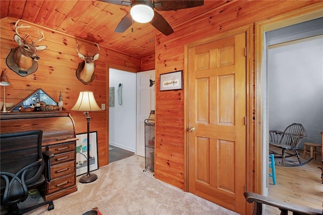 306 Pig Trl, Cherry Log, GA 30522 - office area featuring wooden walls, ceiling fan, and wooden ceiling