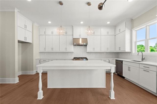 1417 Coretta Scott Bnd, Atlanta, GA 30318 - kitchen featuring a sink, dishwasher, under cabinet range hood, white cabinets, and recessed lighting