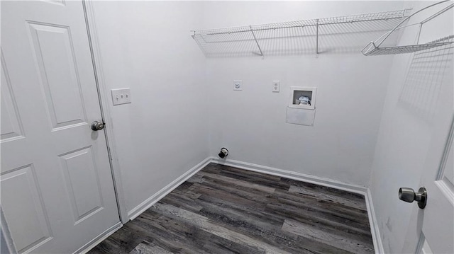 4373 Abram Dr, Conley, GA 30288 - washroom featuring dark wood-style floors, baseboards, electric dryer hookup, and hookup for a washing machine