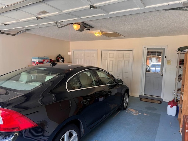 garage with a garage door opener