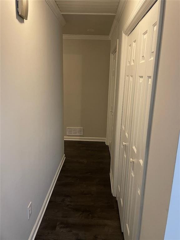2166 Lake Ridge Ter, Lawrenceville, GA 30043 - hallway with baseboards, crown molding, and dark wood-type flooring