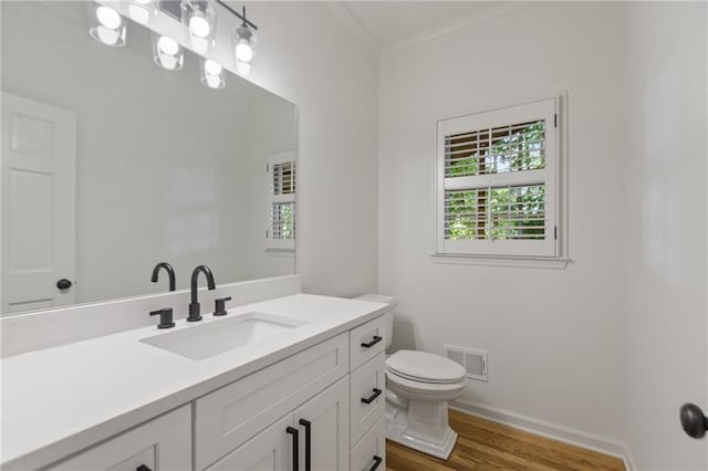 bathroom featuring vanity, toilet, and wood-type flooring