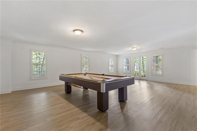 game room featuring hardwood / wood-style floors and pool table