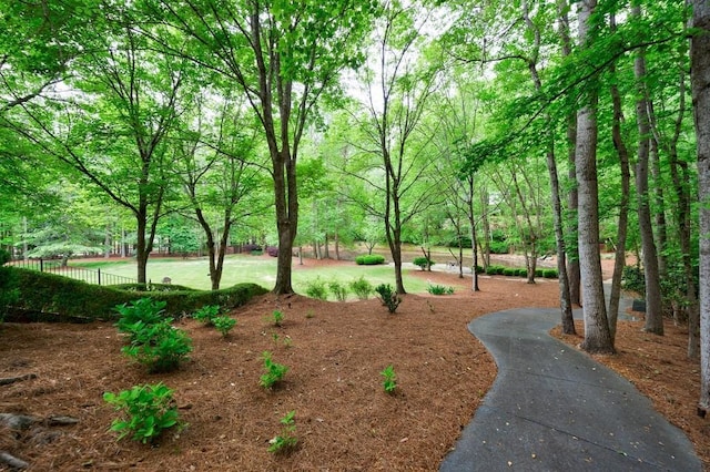 view of property's community featuring fence