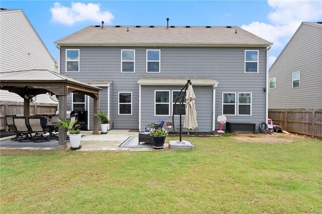 34 Hemlock Gln, Dallas, GA 30132 - view of patio / terrace with a gazebo, an outdoor fire pit, a grill, outdoor dining space, and a playground