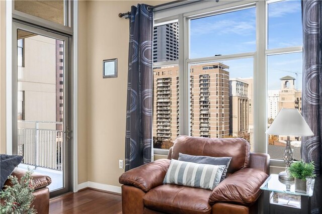 interior space with dark hardwood / wood-style flooring and plenty of natural light