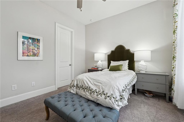 bedroom featuring ceiling fan and carpet flooring