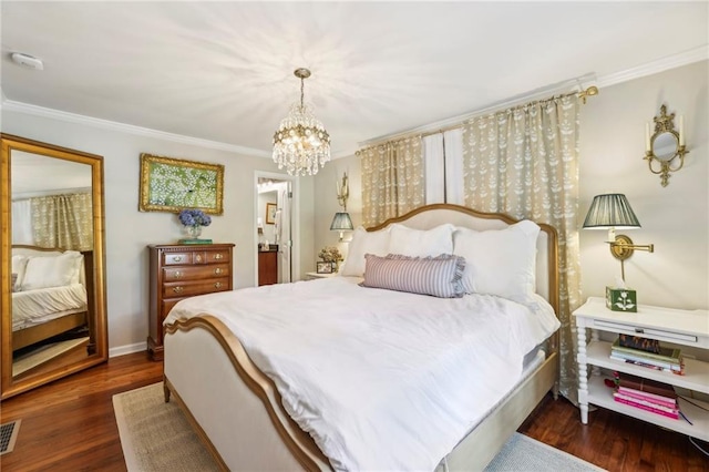 1600 Belle Isle Cir NE, Atlanta, GA 30329 - bedroom with ornamental molding, a chandelier, and wood finished floors