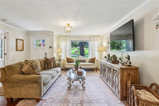 1600 Belle Isle Cir NE, Atlanta, GA 30329 - living room featuring crown molding and a chandelier