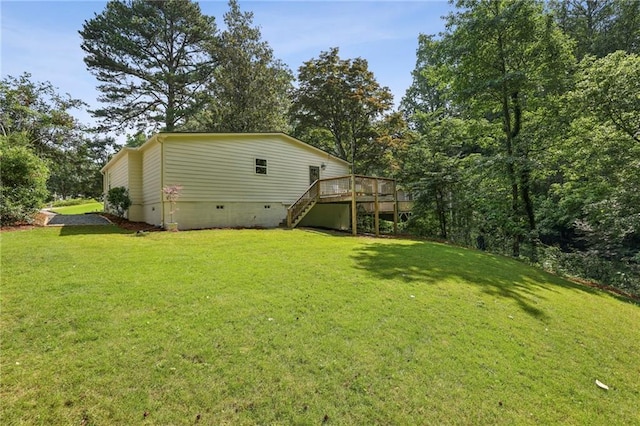 1600 Belle Isle Cir NE, Atlanta, GA 30329 - view of grassy yard featuring stairway and a wooden deck