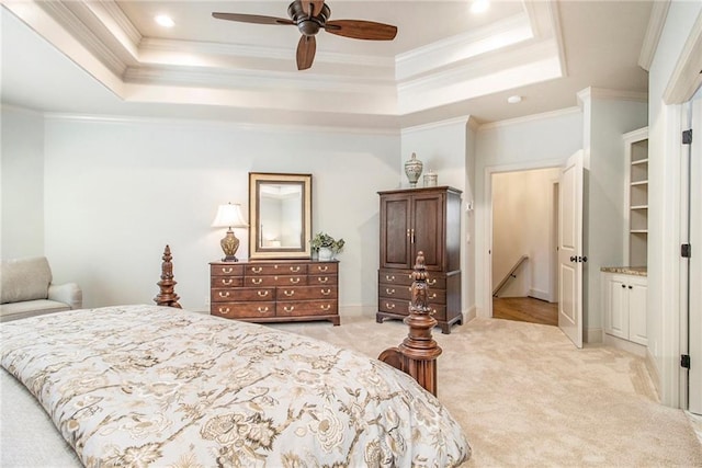 bathroom featuring crown molding, vanity, and walk in shower