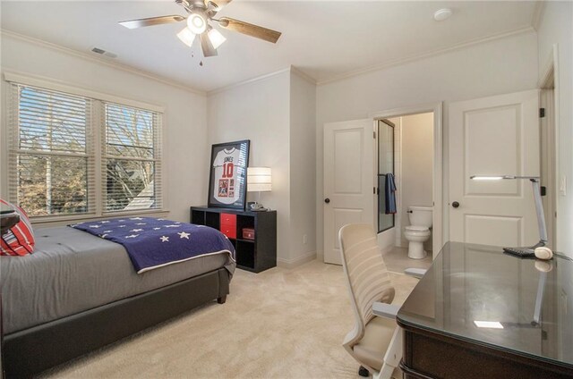 full bathroom with vanity, ceiling fan, shower / bath combination with glass door, tile patterned flooring, and toilet