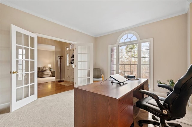 2287 Lake Ridge Ter, Lawrenceville, GA 30043 - carpeted office with french doors and crown molding