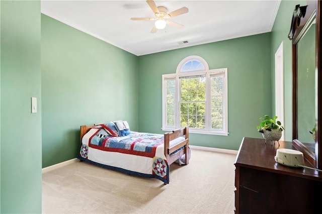 2287 Lake Ridge Ter, Lawrenceville, GA 30043 - carpeted bedroom with ornamental molding and a ceiling fan