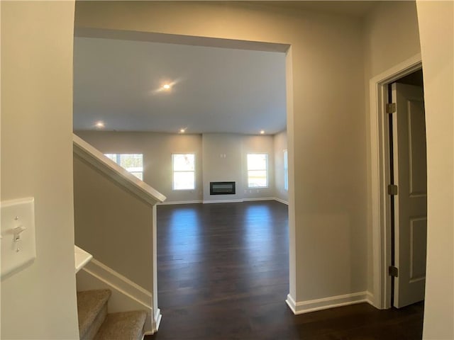 hallway featuring dark hardwood / wood-style flooring