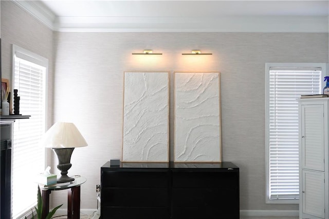 interior space featuring crown molding