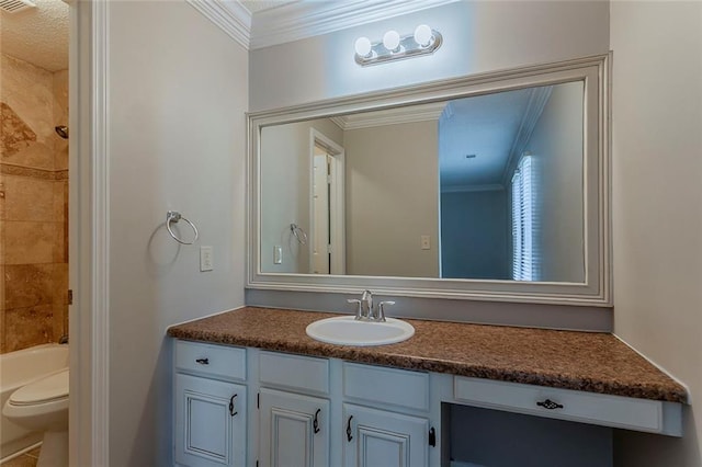 5383 Forest E Ln, Stone Mountain, GA 30088 - bathroom with ornamental molding, vanity, and tub / shower combination